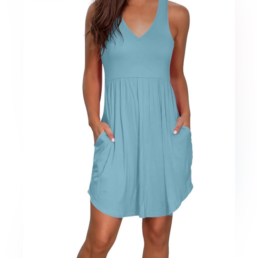 Atizon Casual Summer T Shirt Dress for Women V Neck with Pockets